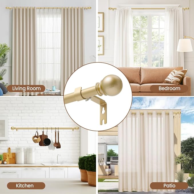 Gold Curtain Rod for Windows 28 to 48 Inch, 2 Pack 5/8 Inch Diameter Adjustable - Image 7