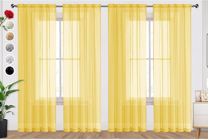 SpaceDresser Yellow Sheer Curtains 4 Panels Rod Pocket Semi-Sheer Curtain 54 by SpaceDresser
