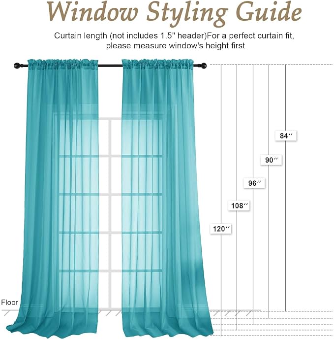 OVZME Turquoise Bedroom Curtains 2 Panel Sets 96 Inch Length, 59 Inch Extra - Image 7