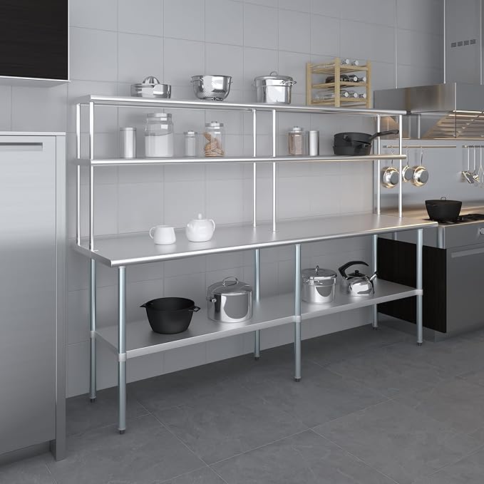 AmGood Double OverShelf Stainless Steel NSF - Many (96" Long x 12" Deep)
