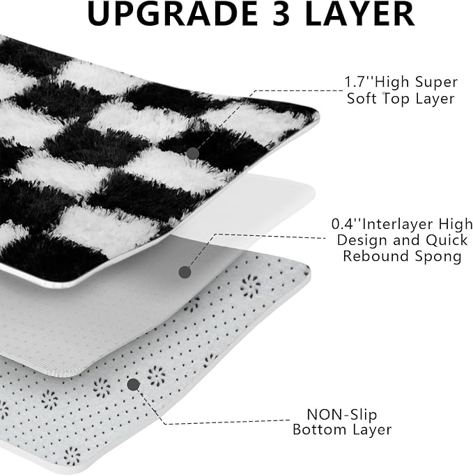 Area Rugs for Bedroom Living Room, 5x8 Black and White Fluffy Soft Checkered - Image 6