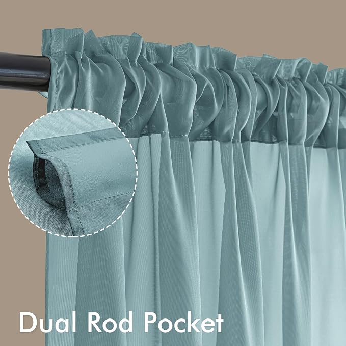 MIULEE Dusty Blue Sheer Curtains 63 Inches Long, 4 Panels Set, Light Filtering - Image 3
