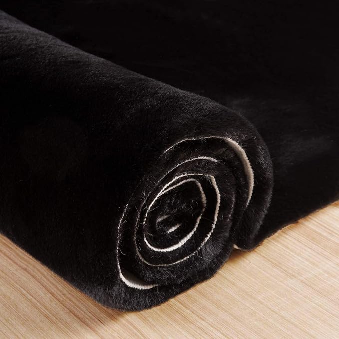 ORINOVA Black Fluffy Rug for Bedroom Shag Rug Washable Carpet Faux Rabbit Fur - Image 7