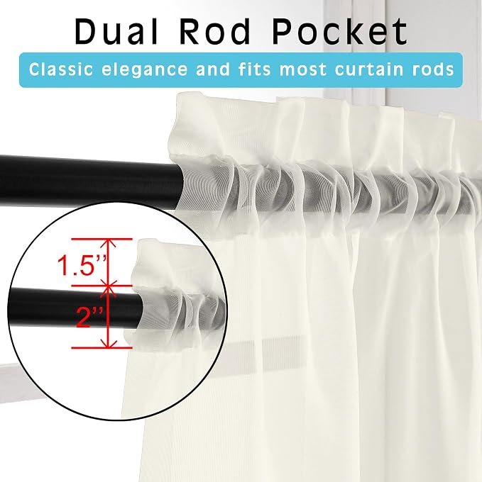 OVZME 2 Pack Ivory Sheer Curtain Panels - Image 2