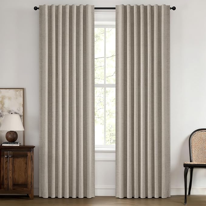 MIULEE 100% Blackout Linen Curtains 42 x 84 Inch Pebble Taupe 2 Panels | by MIULEE