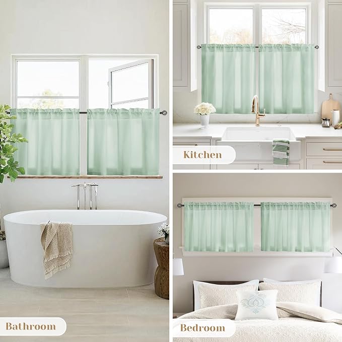 HOMEIDEAS Non-See-Through Sage Green Privacy Sheer Curtains, 30 X 24 Inches - Image 7