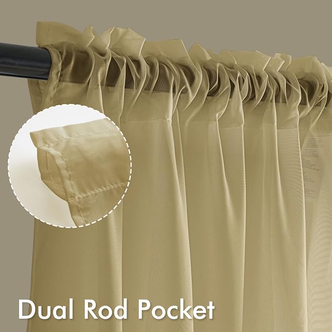 MIULEE Gold Sheer Curtains 72 Inches Long 4 Panels 42 x 72 Inches | Light - Image 3