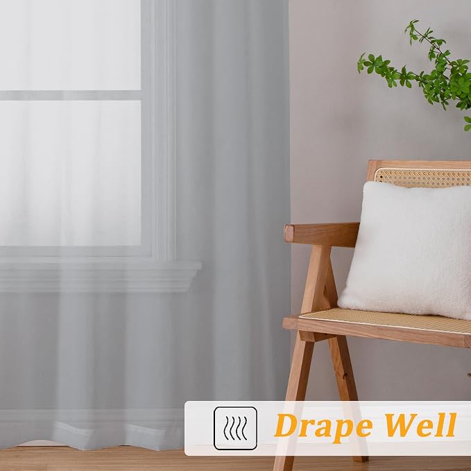 Gwine Light Grey Sheer Curtains 90 Inches Long 2 Panels Set, Light Filtering - Image 6