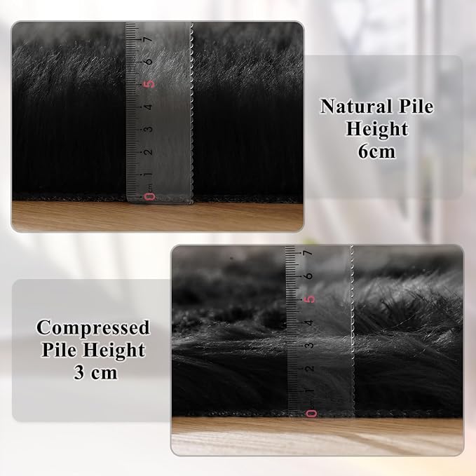 ORINOVA Black Faux Sheepskin Washable Fluffy Fur Area Rugs - Image 5