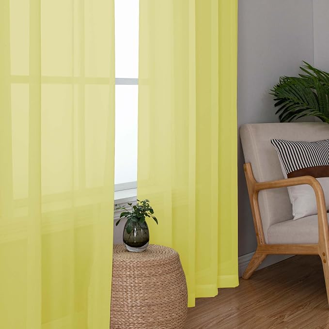 Lemon Sheer Curtains for Bedroom Living Room 90 Inches Long, Elegant Solid - Image 3
