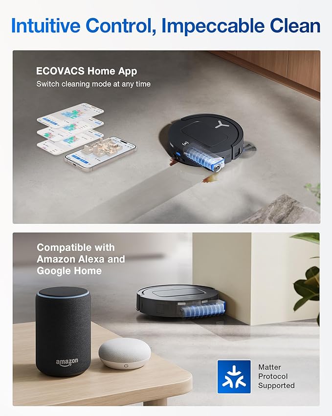 ECOVACS DEEBOT T80 Omni Robot Vacuum and Mop, 18,000Pa Suction, OZMO™ Roller Real-Time Mop Washing, Self-Emptying, Hot Air Drying, AI Navigation, Anti-Tangle Brush, for Pets, Carpets & Hard Floors