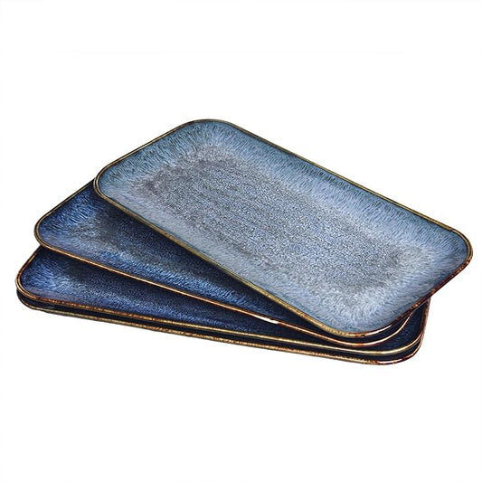 Porcelain Dinner Plates set dessert salad dish Set of 4,Main Dish for Steak,Bread, Pasta,Salad, Microwave Oven and Dishwasher Safe,Scratch Resistant Reusable 9.8 INCH Rectangular