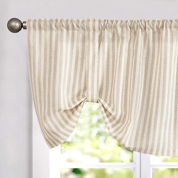 jinchan Tie Up Linen Textured Striped Bow Tie Curtain by JINCHAN