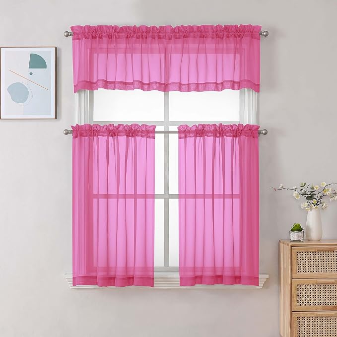 Chyhomenyc Sheer Curtains 36 inch Length 2 Panels Set, Light Filtering Voile - Image 2