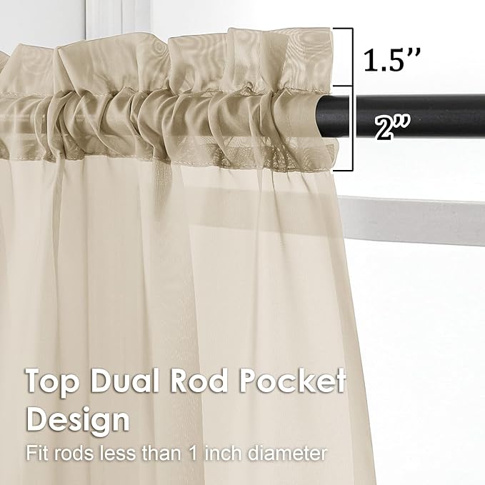 OVZME Taupe Sheer Curtains 96 Inches Long 2 Panels - Image 3