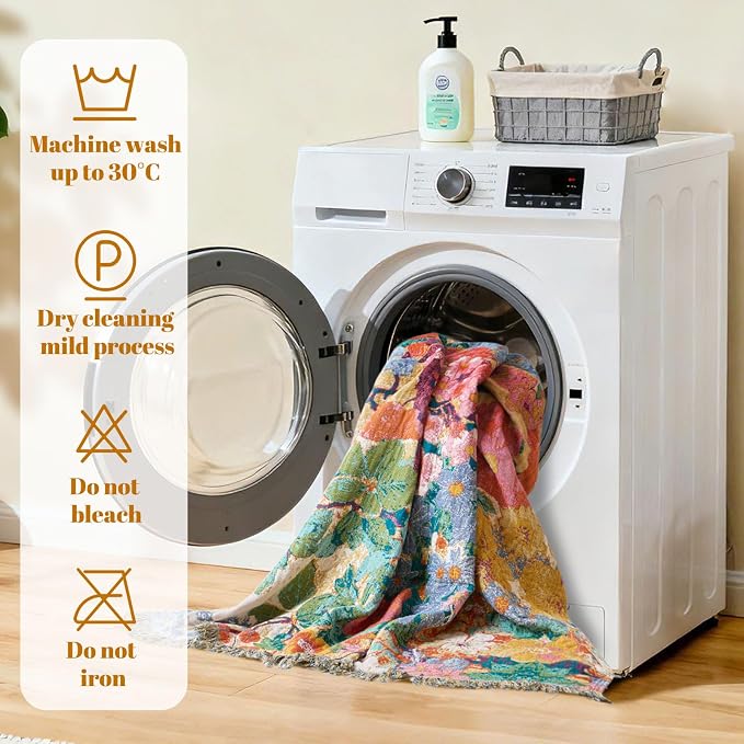 MSGKV Boho Throw Blanket for Couch 50"x60" Cotton Floral Blankets for Sofa - Image 8