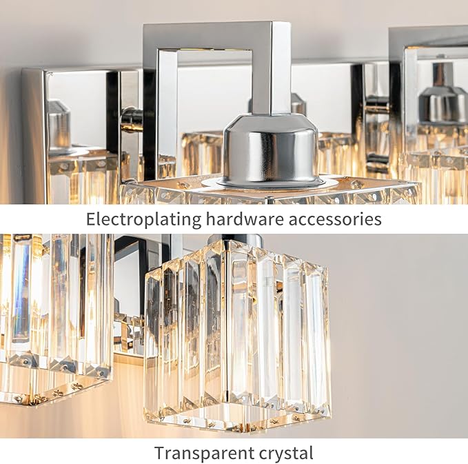 Modern Bathroom Vanity Light 2-Lights Chrome Crystal Wall Lamp Bathroom Modern Crystal Vanity Lighting