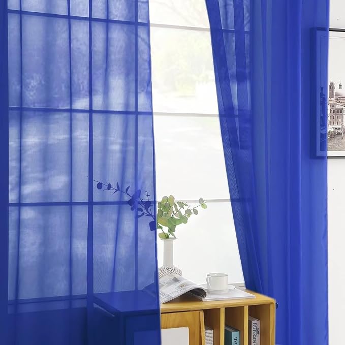Youleyar Solid Sheer Rod Pocket Curtain Voile Draperies 2 Panels White Beige - Image 4