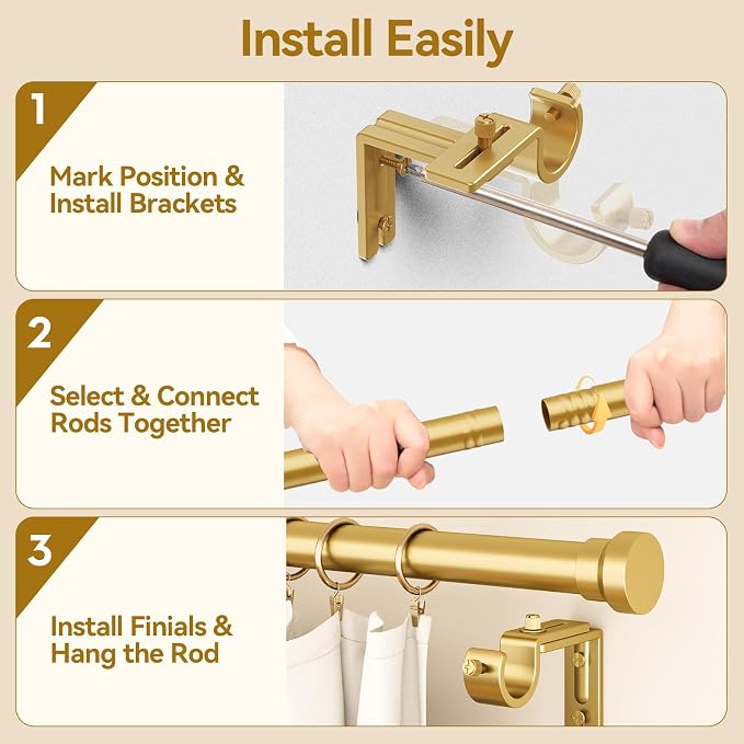 YaFex Curtain Rods 32-118 Inch, Heavy Duty 1 Inch Adjustable Curtain Rod - Image 8