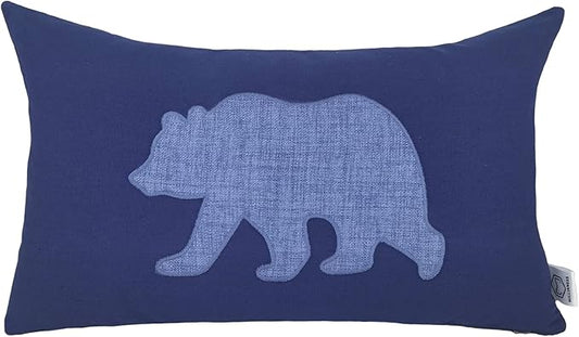 Lumbar Pillow Covers 12x20 Inches Bear Decorative Cotton Linen Throw Lumbar Waist Embroidered Cushions Covers for Couch Sofa Bedroom (Blue)