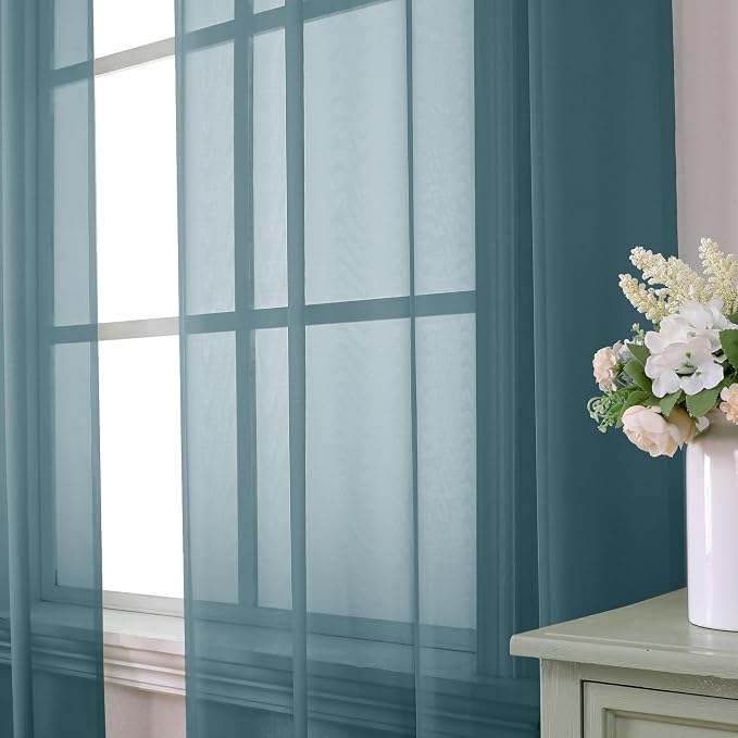 Aiyufeng Dusty Blue Sheer Curtains 90 Inches Long 2 Panels Set, Light Filtering - Image 2
