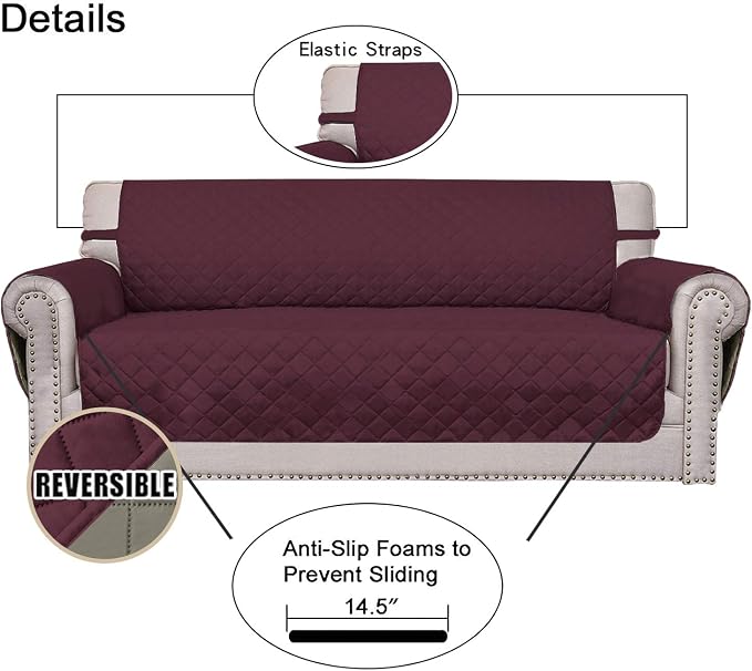 Easy-Going Reversible Couch Cover, 4 Seater Sofa, XX-Large Sofa, Wine/Beige | - Image 3