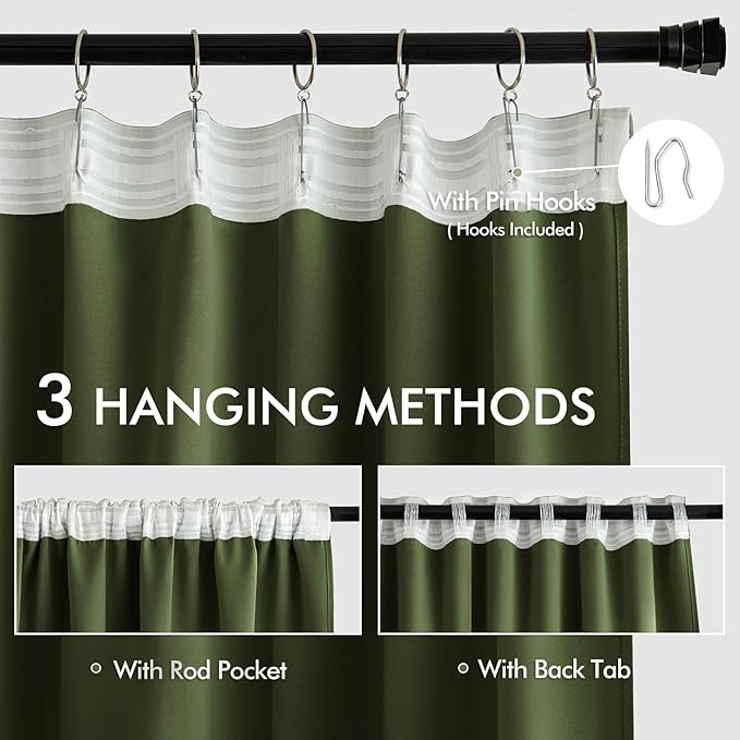MIULEE Olive Green Back Tab Blackout Curtains 52x96 Inch Long 2 Panels Set | - Image 3