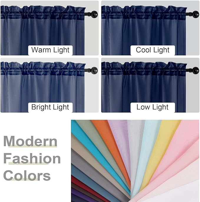 Sheer Navy Blue Curtains for Bedroom Living Room 90 Inches Long 2 Panels Set - Image 6