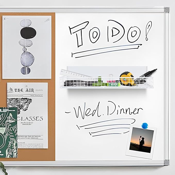 Magnetic Shelf for Fridge Magnetic Basket Organizer Wire Mesh Magnetic Holder Magnet Shelf Accessories for Office Kitchen Classroom Storage,White, 13.77" x 5.11" x 1.7"