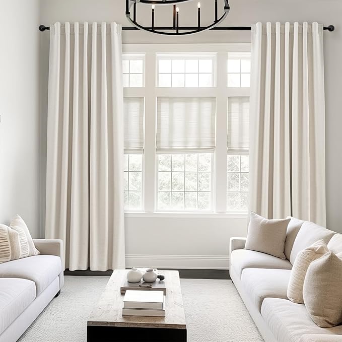 Topfinel 92 Inch Long Black Out Custom Drapery 2 Panels Neutral Blackout Cream - Image 2