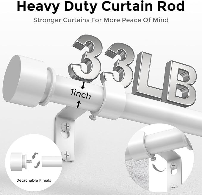 Modern White Curtain Rods for Windows 66 to 120 Inch, Decorative Drapery Rods - Image 3