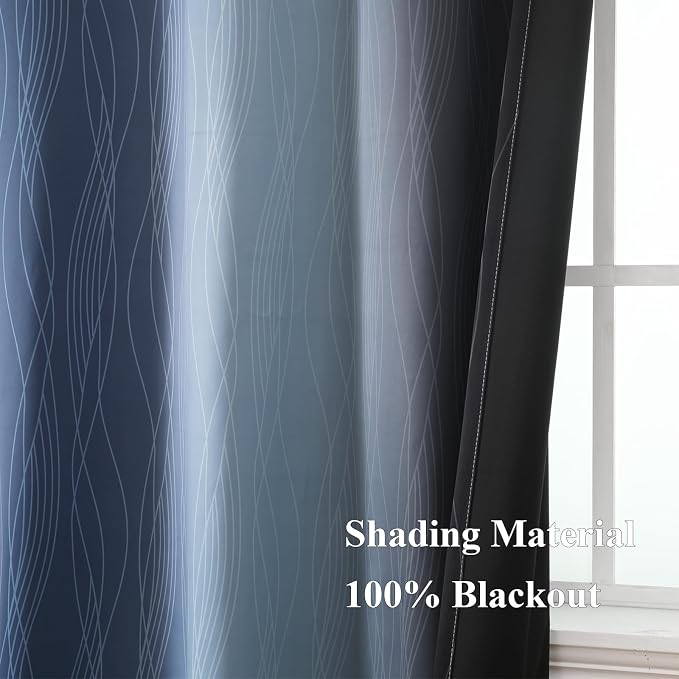 Estelar Textiler Black and Navy Blue Gradient Blackout Curtains - Image 5