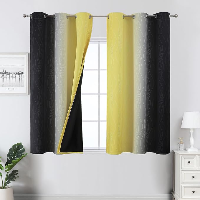 Estelar Textiler Yellow and Black Ombre Blackout Curtains 54 Inch Length by ESTELARTEXTILER