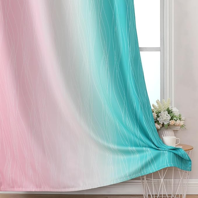 Estelar Textiler Pink and Teal Blackout Curtains 102 Inch Length 2 Panels Set - Image 6