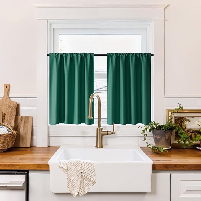 RYB HOME 100% Blackout Basement Curtains 30 inches Long, Heat & UV Blocking by RYBHOME