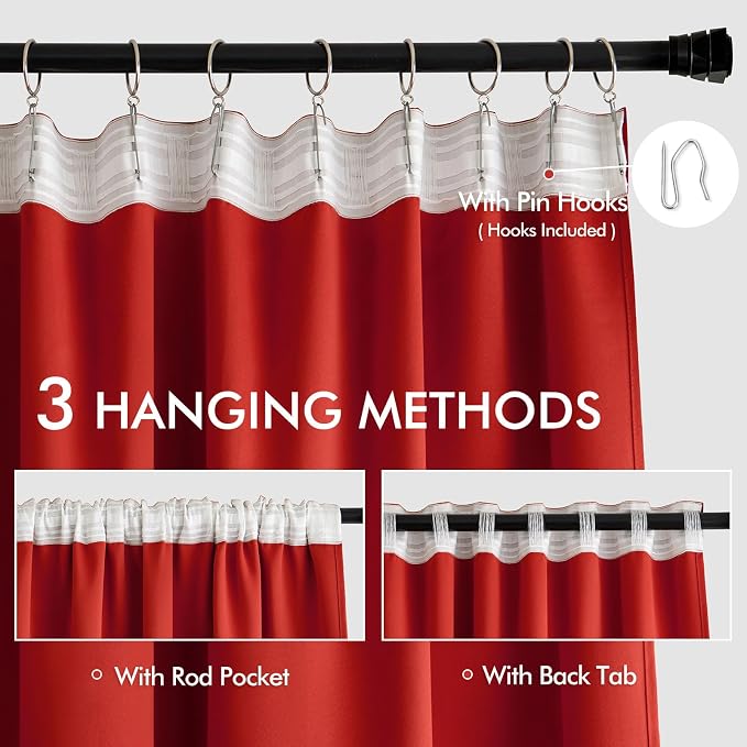 MIULEE Christmas Red Back Tab Blackout Curtains 108 Inch Long 2 Panels Set - Image 3