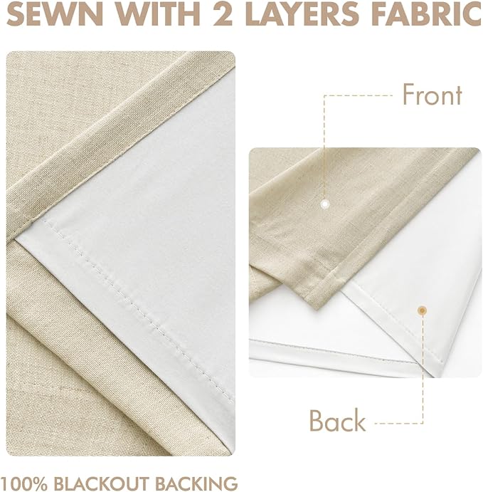 MIULEE Cream Pinch Pleated 100% Blackout Linen Curtains 40x102 Inches | Room - Image 5