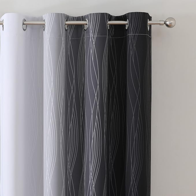 Estelar Textiler Black and Greyish White Ombre Blackout Curtains 90 Inch Length - Image 4