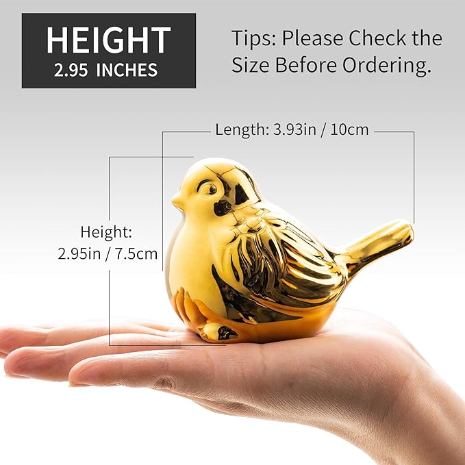 Set of 2 Small Birds Statues Gold Home Decor Modern Boho Style Figurine Decorative Ornaments for Living Room, Bedroom, Office Desktop, Cabinets, Shelf