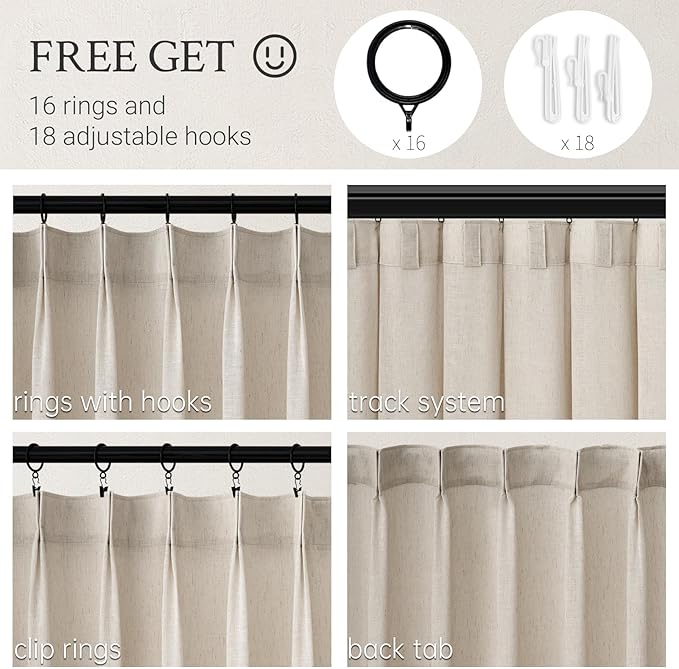 Topfinel Pinch Pleated Curtains 86 Inches Long 2 Panels Set, Oatmeal Semi Sheer - Image 2