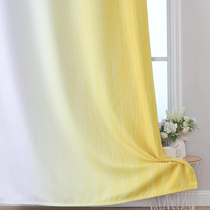 Estelar Textiler Yellow and Greyish White Blackout Curtains - Image 6