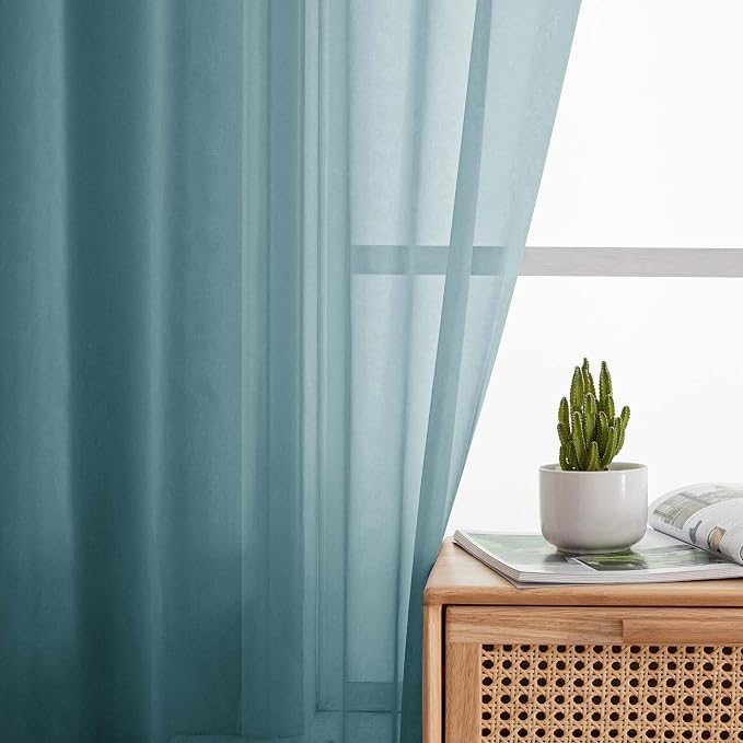 Sheer Dusty Blue Curtains for Bedroom Living Room 63 Inch Length 2 Panels - Image 6