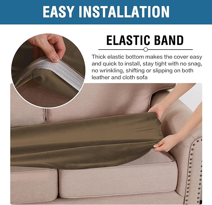 H.VERSAILTEX Velvet Stretch Individual Couch Cushion Cover Plush Cushion Slipcover for Loveseat Sofa Cushion Furniture Protector Seat Cushion Sofa Cover (1 Piece Sofa Cushion Cover, Bronze Brown)