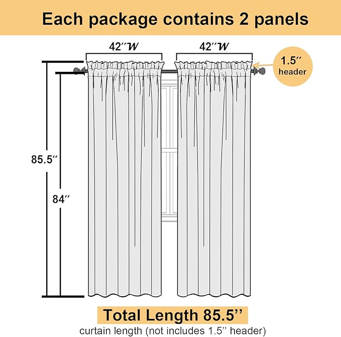 Chocolate Sheer Curtains 84 Inches Long 2 Panels Set, Rod Pocket Transparent - Image 5
