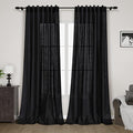 Solid Black Curtains 96 Inches Long 2 Panel Set Back Tab Sheer Black Linen by Nanspring