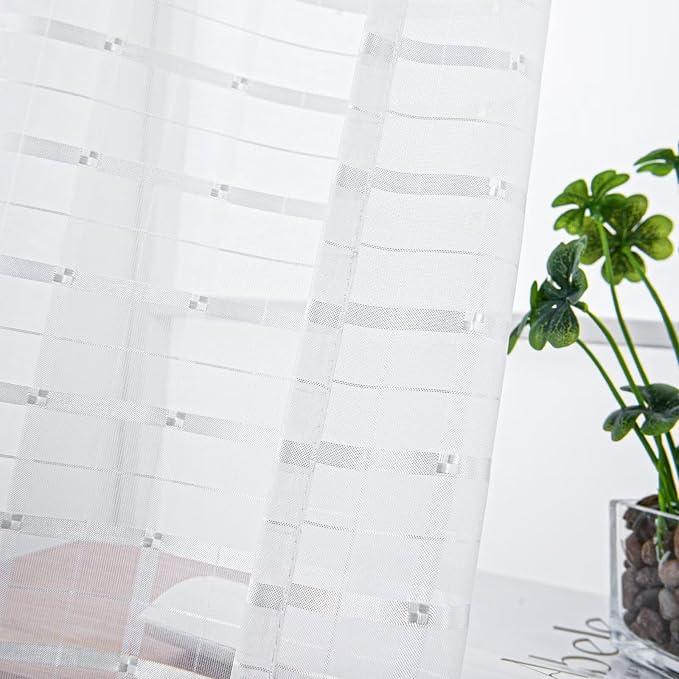SpaceDresser Check Sheer Curtains 45 Inches Long - Image 2