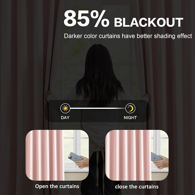 Pinch Pleated Pink Blackout Curtains 63 Inches Long, Sound & Light Reducing - Image 3
