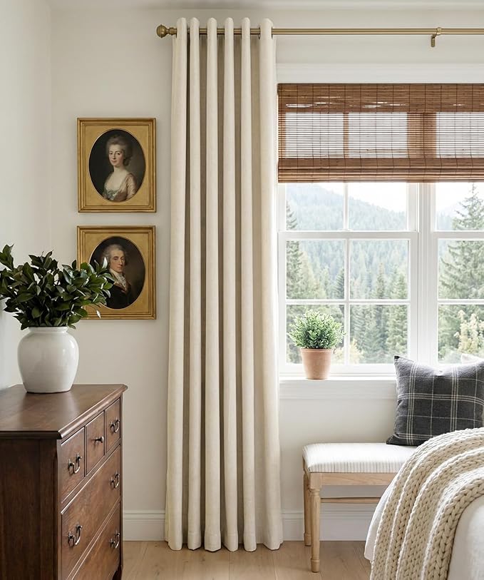 100% Blackout Linen Textured Curtains 63 Inch Long, Butter Cream | 100% - Image 2