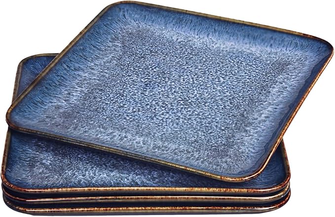 Porcelain Dinner Plates set dessert salad dish Set of 4, Main Dish for Steak, Bread, Pasta, Salad, Microwave Oven and Dishwasher Safe, Scratch Resistant Reusable 7.5 INCH Square