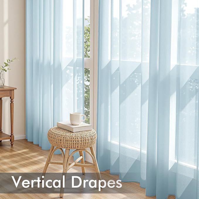 MIULEE Sky Blue Sheer Curtains 84 Inches Long, 4 Panels Set, Light Filtering - Image 5
